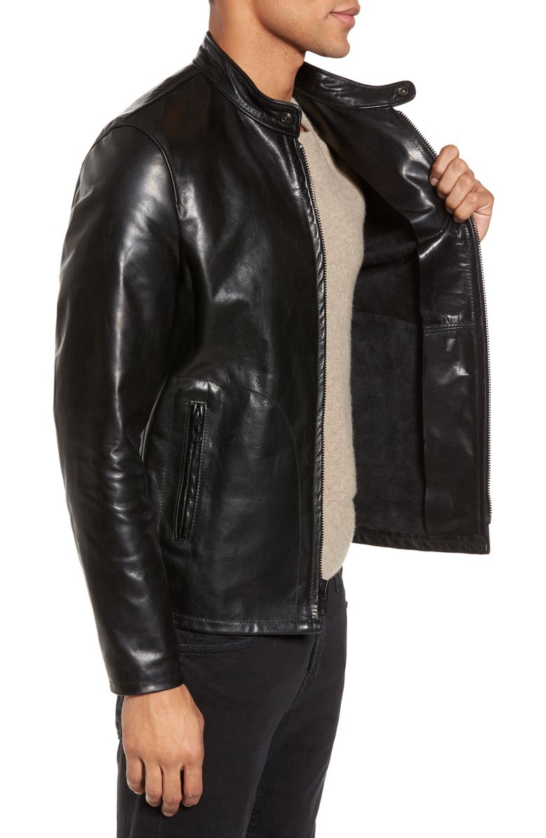 Schott NYC Café Racer Unlined Cowhide Leather Jacket, Alternate, color, Black