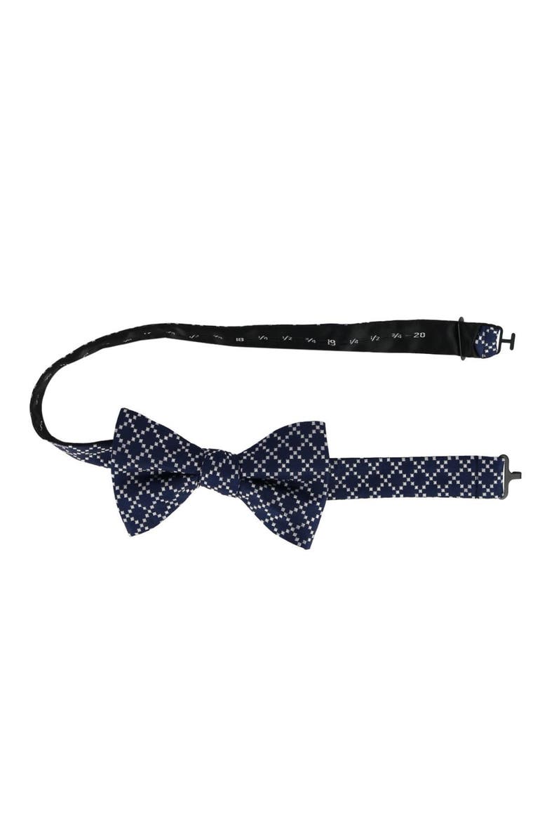 Trafalgar Rowan Geometric Pattern Silk Bow Tie, Alternate, color, Navy