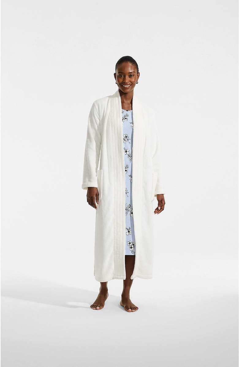 Lands' End Cozy Plush Long Wrap Robe, Main, color, Ivory