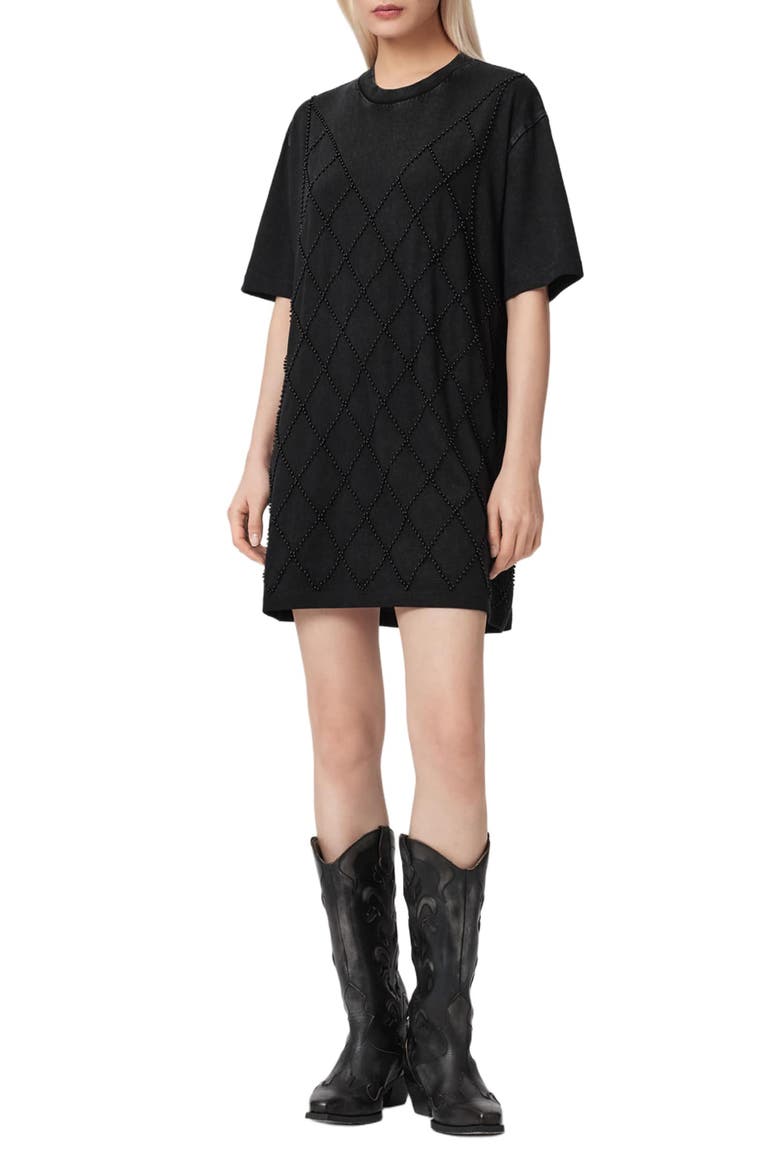 Darcy Beaded T-Shirt Dress, Main, color, WASHED BLACK