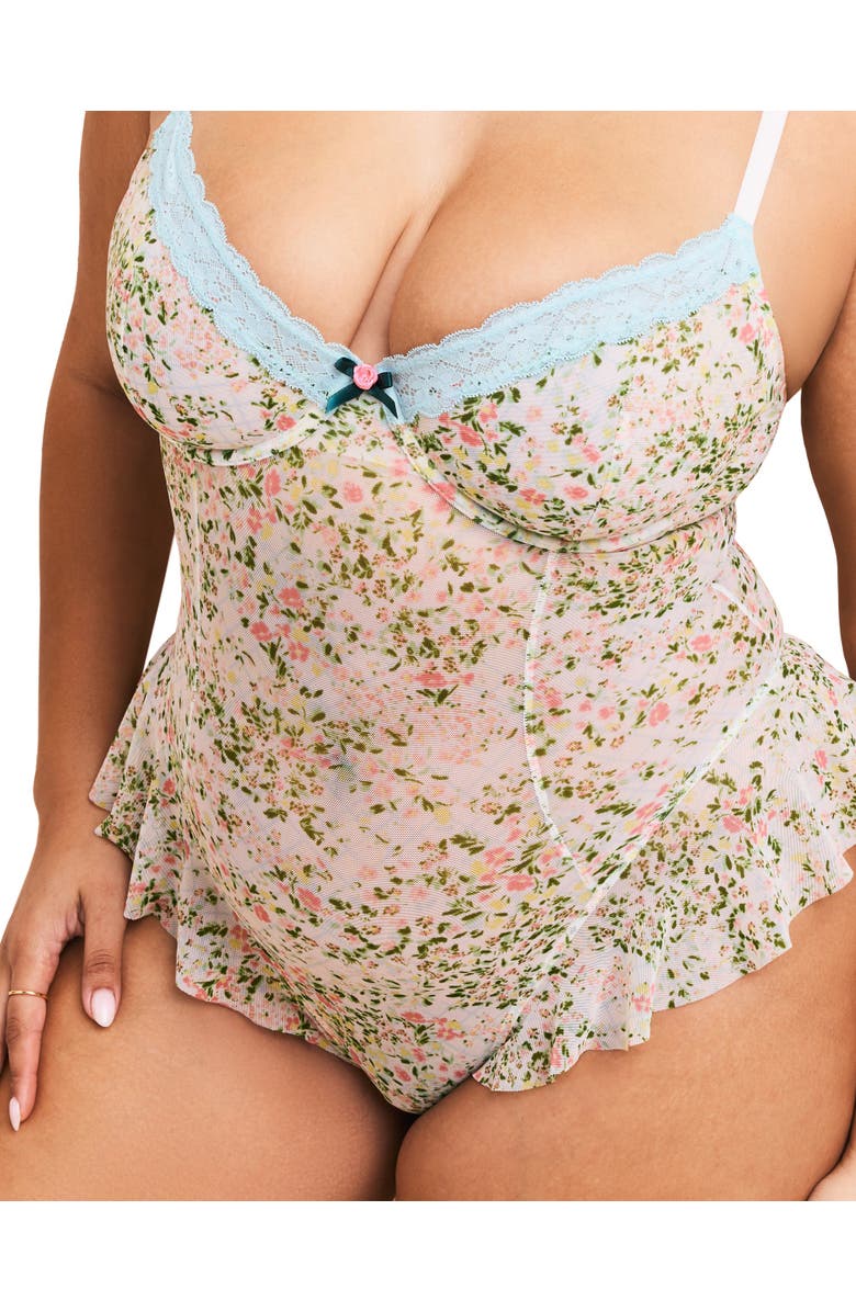 Adore Me Brie Bodysuit Lingerie, Alternate, color, Floral White