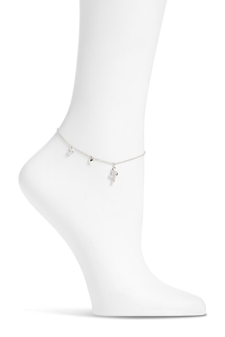 Charm Anklet, Main, color, RHODIUM