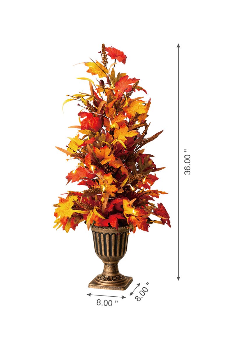 Fall Lighted Maple Leaves Potted Porch Tree With Timer, Alternate, color, Orange