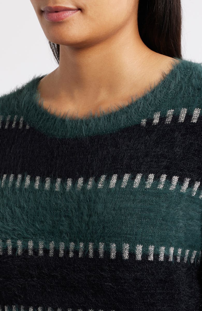 CITY BLUES Stripe Metallic Boat Neck Sweater, Alternate, color, Spruce/ Black