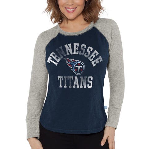 Women's G-III 4Her by Carl Banks Navy/Heather Gray Tennessee Titans Waffle Knit Raglan Long Sleeve T-Shirt