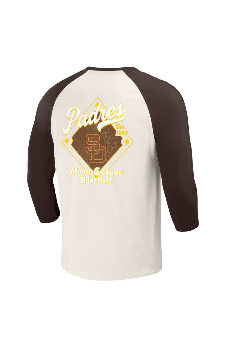 Darius Rucker Collection by Fanatics Men's Darius Rucker Collection by Fanatics Brown/White San Diego Padres Cooperstown Collection Raglan 3/4-Sleeve T-Shirt, Alternate, color,