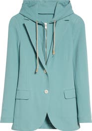 Eleventy Laser Cut Cotton Blend Knit Jacket with Hooded Zip Inset