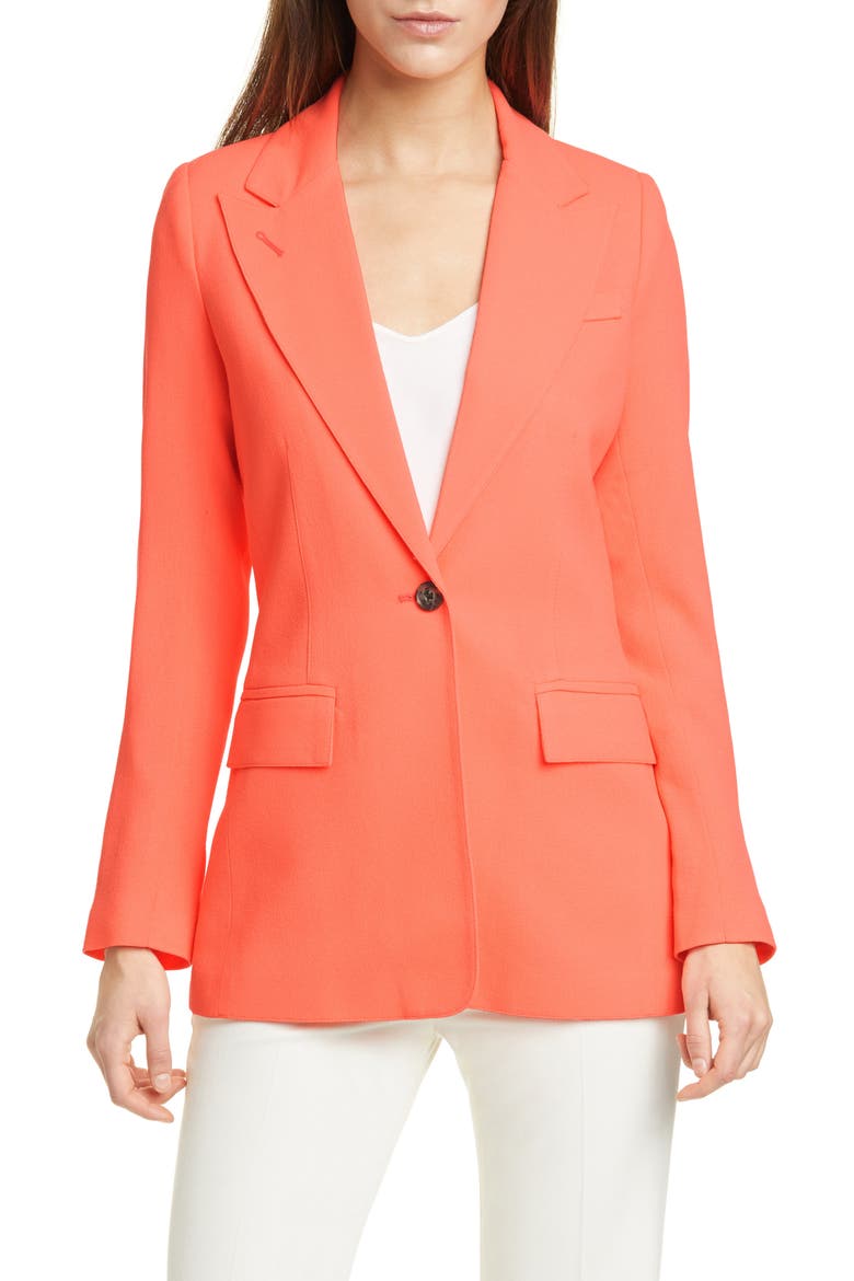 Wool Crepe Blazer, Main, color, NEON TANGERINE
