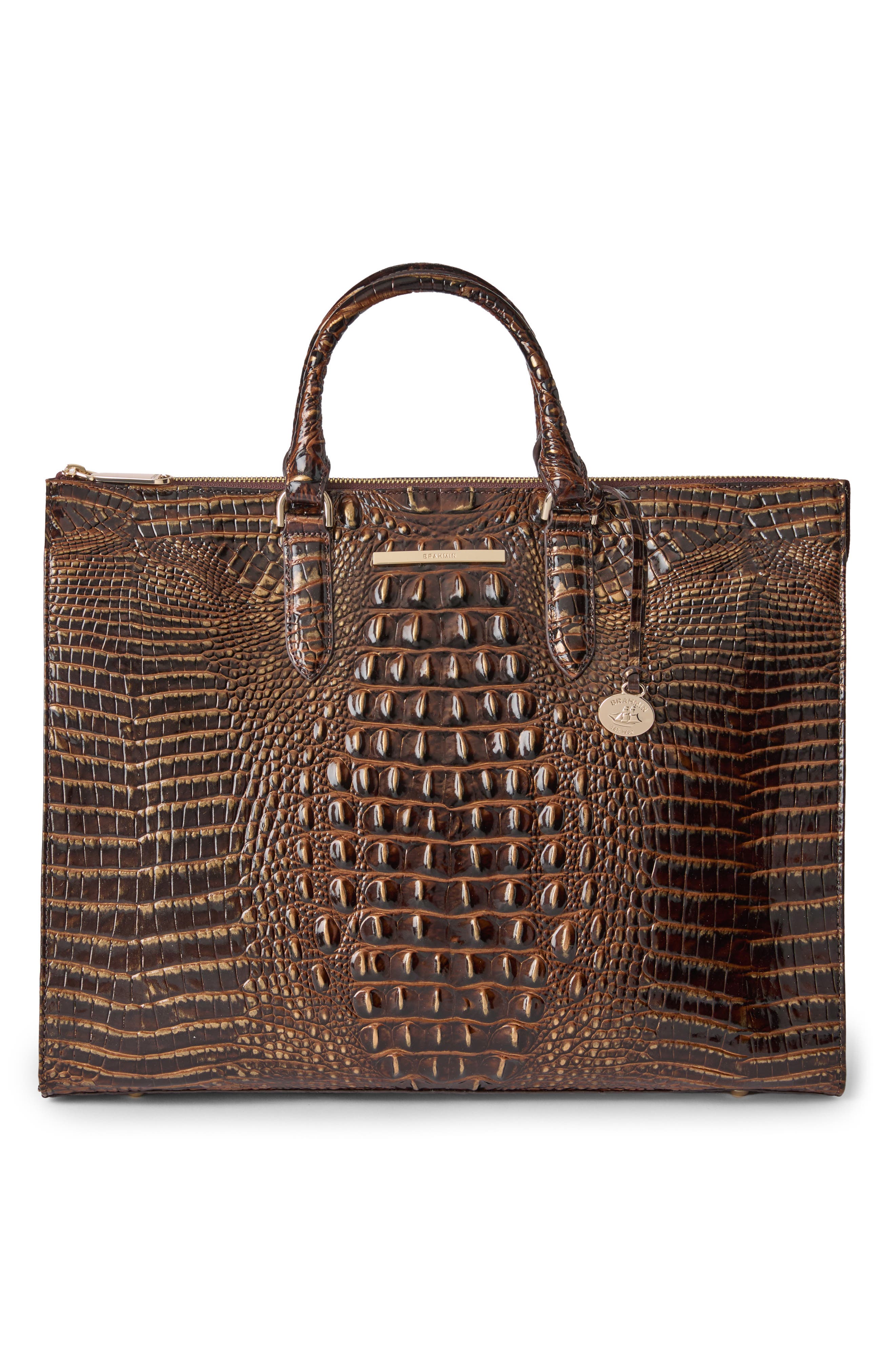 Business Croc Embossed Leather Tote, Alternate, color, CHOCOLATE