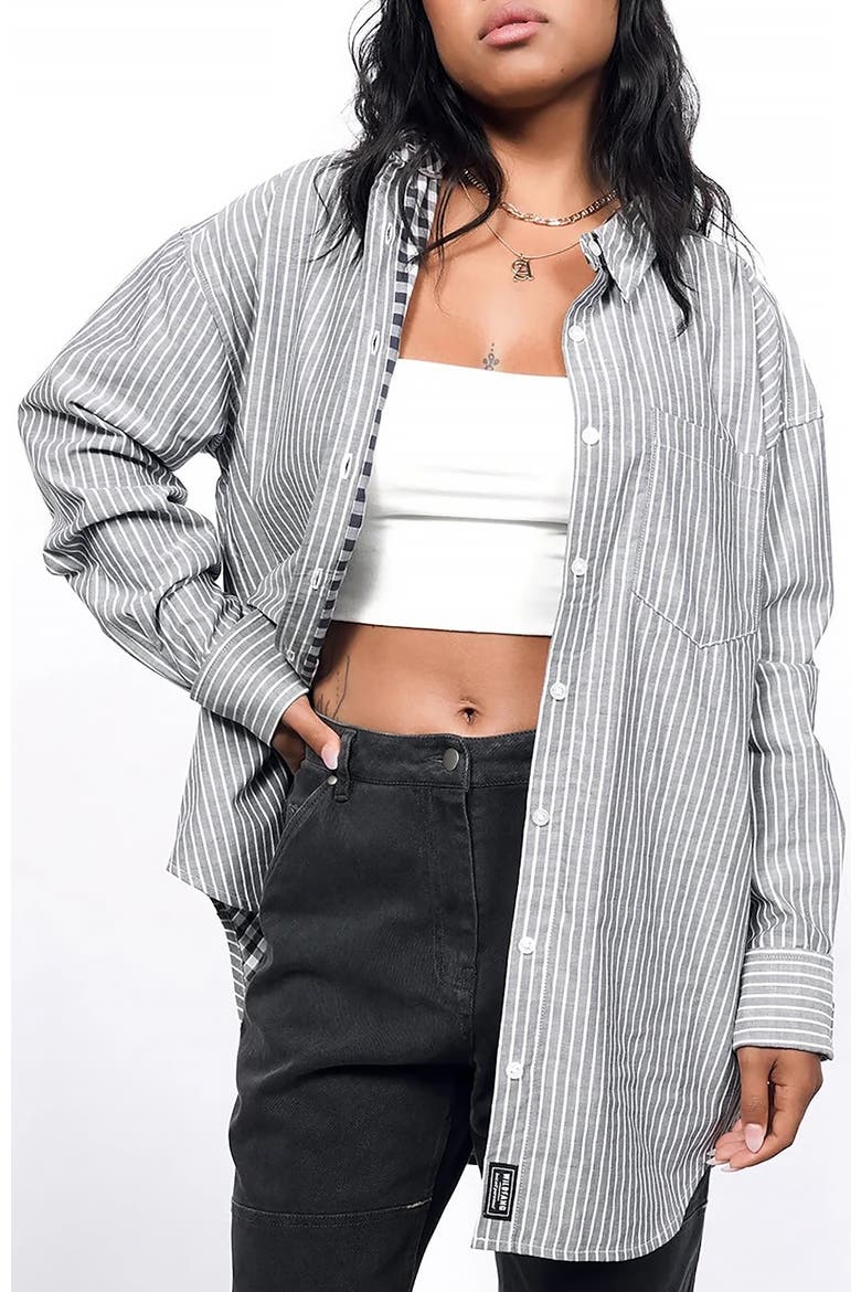 The Essential Long Sleeve Oversized Wrap Button Up, Main, color, STRIPE GREY