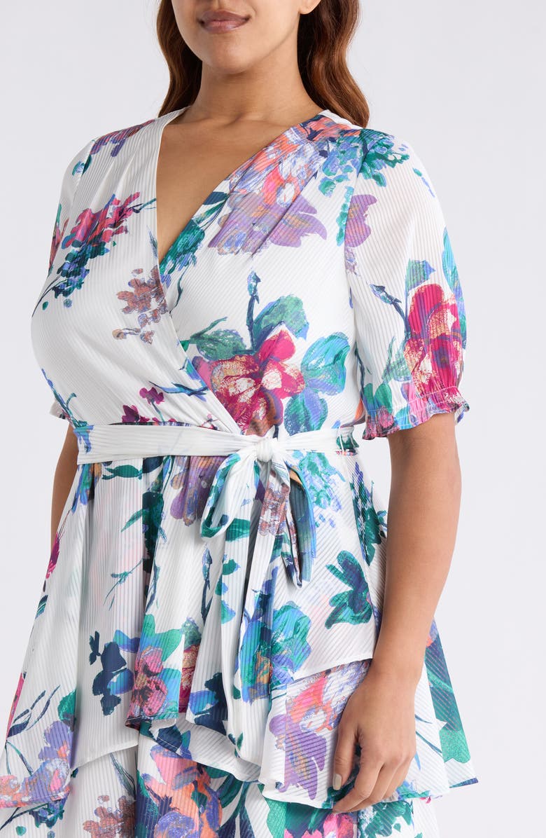 Tahari ASL Shadow Stripe & Floral Print Dress, Alternate, color, Ivory Floral