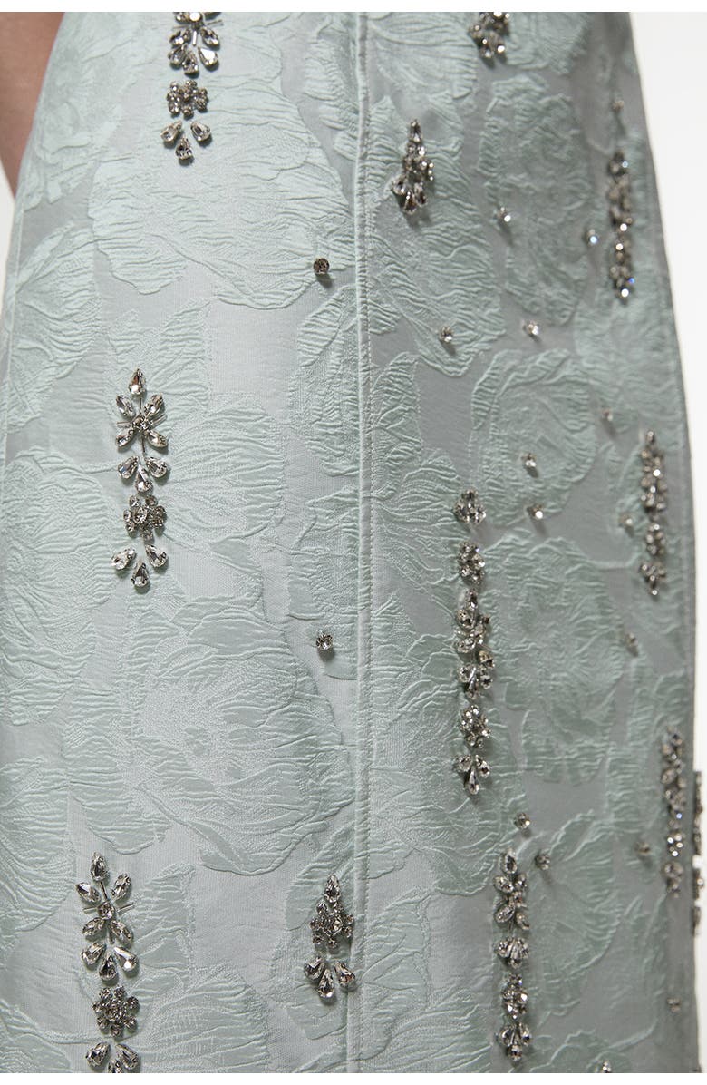 Karen Millen Crystal Embellished Strapless Midi Dress, Alternate, color, Sage