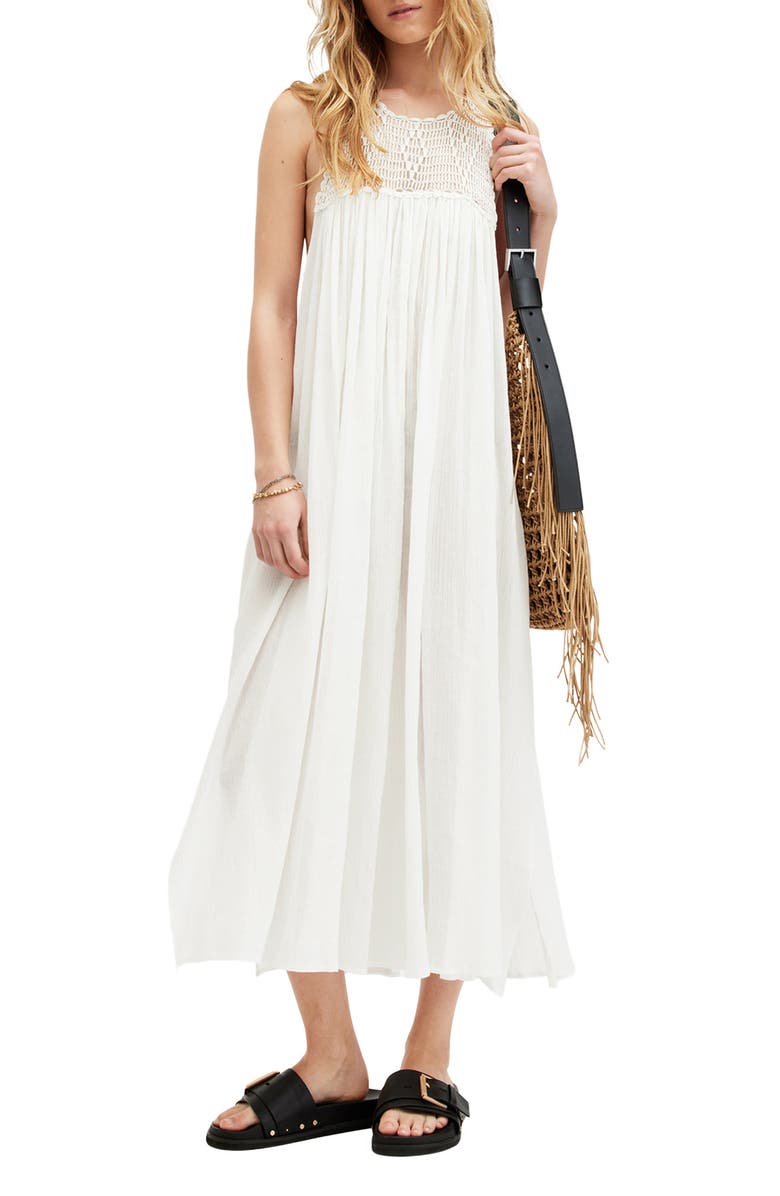 AllSaints Corrs Crochet Yoke Cotton Maxi Sundress, Alternate, color, Chalk White