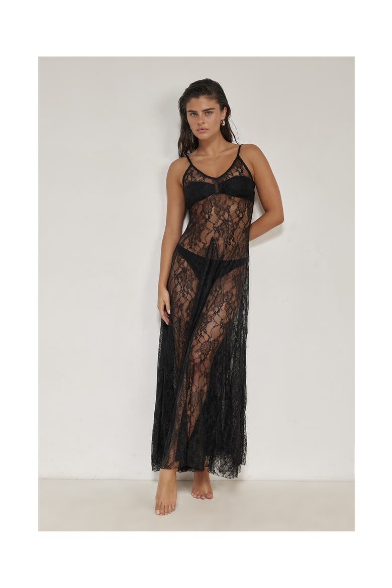 Lady Lace V-Neck Dress, Alternate, color, Black