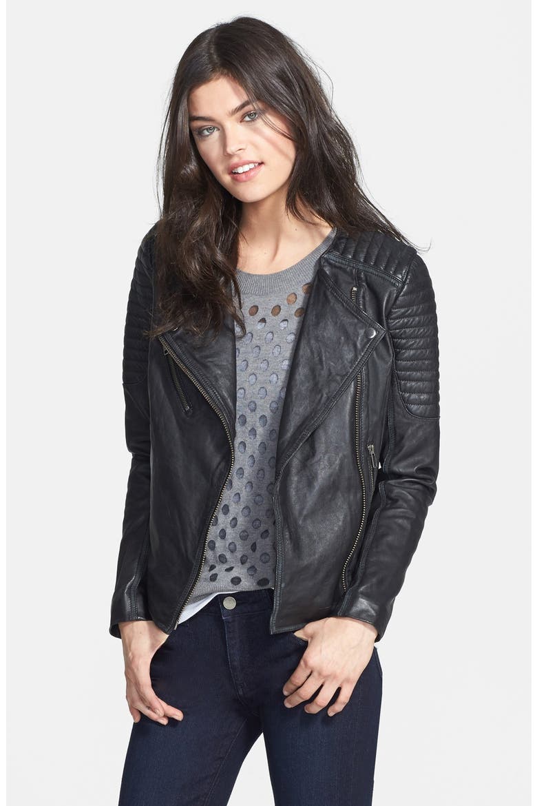 Treasure&Bond Quilted Leather Moto Jacket, Main, color, BLACK