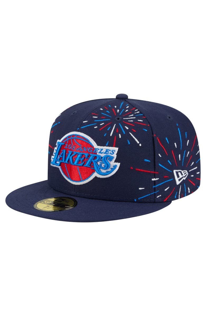 New Era Men's New Era Navy Los Angeles Lakers Americana Fireworks 59FIFTY Fitted Hat, Main, color, Navy