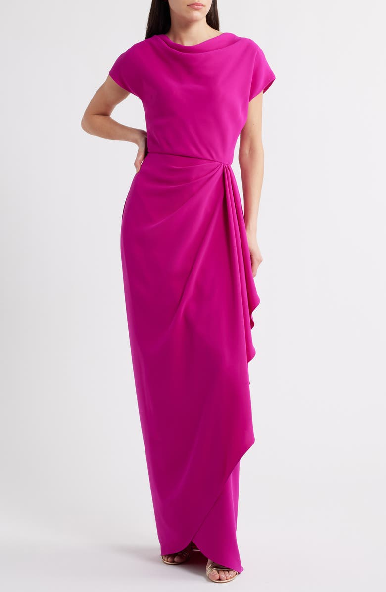 Amsale Cowl Neck Ruffle Dress, Main, color, Fuchsia
