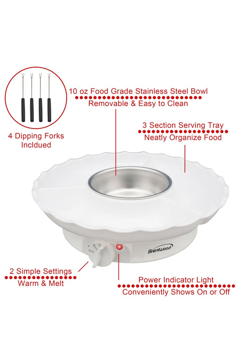 Electric Fondue Pot Set 3 Section Tray+4 Dipping Forks, Alternate, color, White
