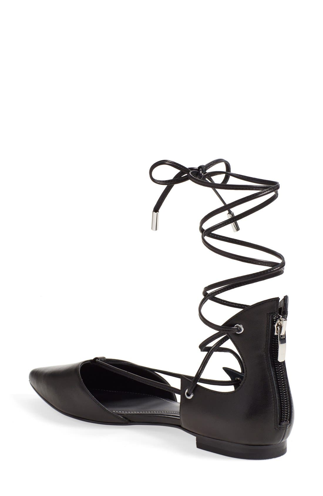 'Sage' Pointy Toe Ghillie Flat, Alternate, color, BLACK LEATHER