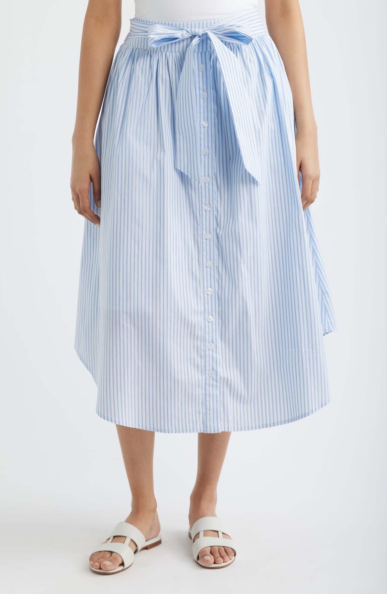 DELUC Chania Cotton Blend Midi Skirt, Main, color, Striped Light Blue