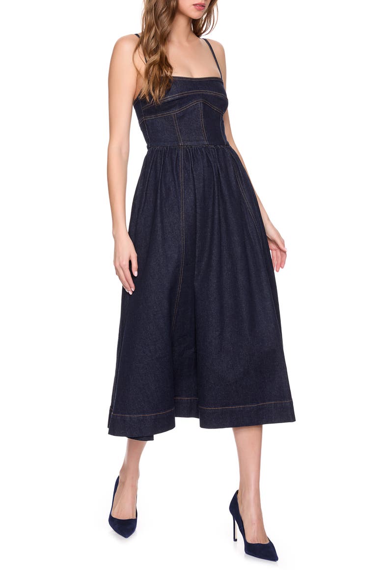 susana monaco denim dress Corset Midi (Women) Collection-Labor-Day seam pockets 100% cotton A-LINE DENIM MIDI DRESS Tube dress Size:ONE SIZE FOR SML(4-12)
