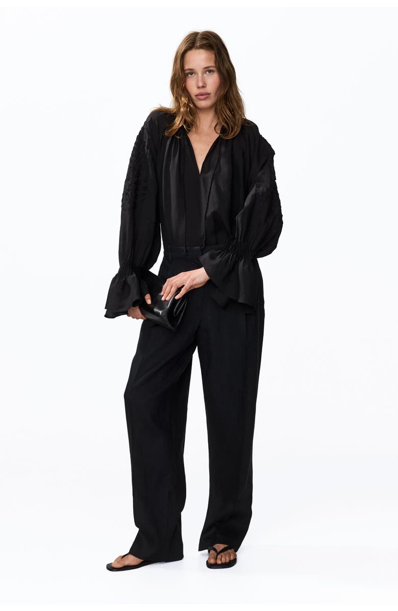 H&M Tailored Linen Trousers, Alternate, color, Black