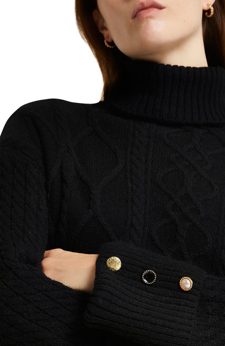 River Island Crop Turtleneck Cable Knit Sweater, Alternate, color, 