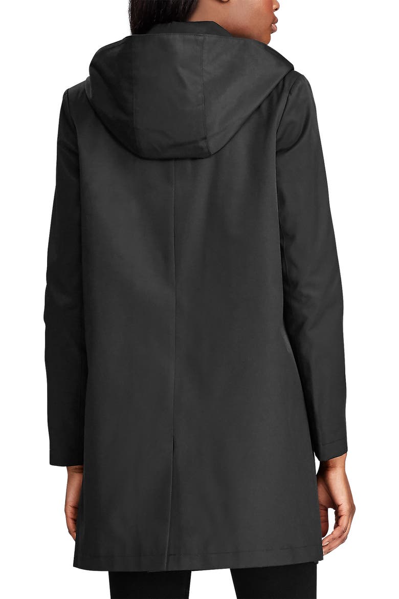 Balmacaan Hooded Raincoat, Alternate, color, BLACK