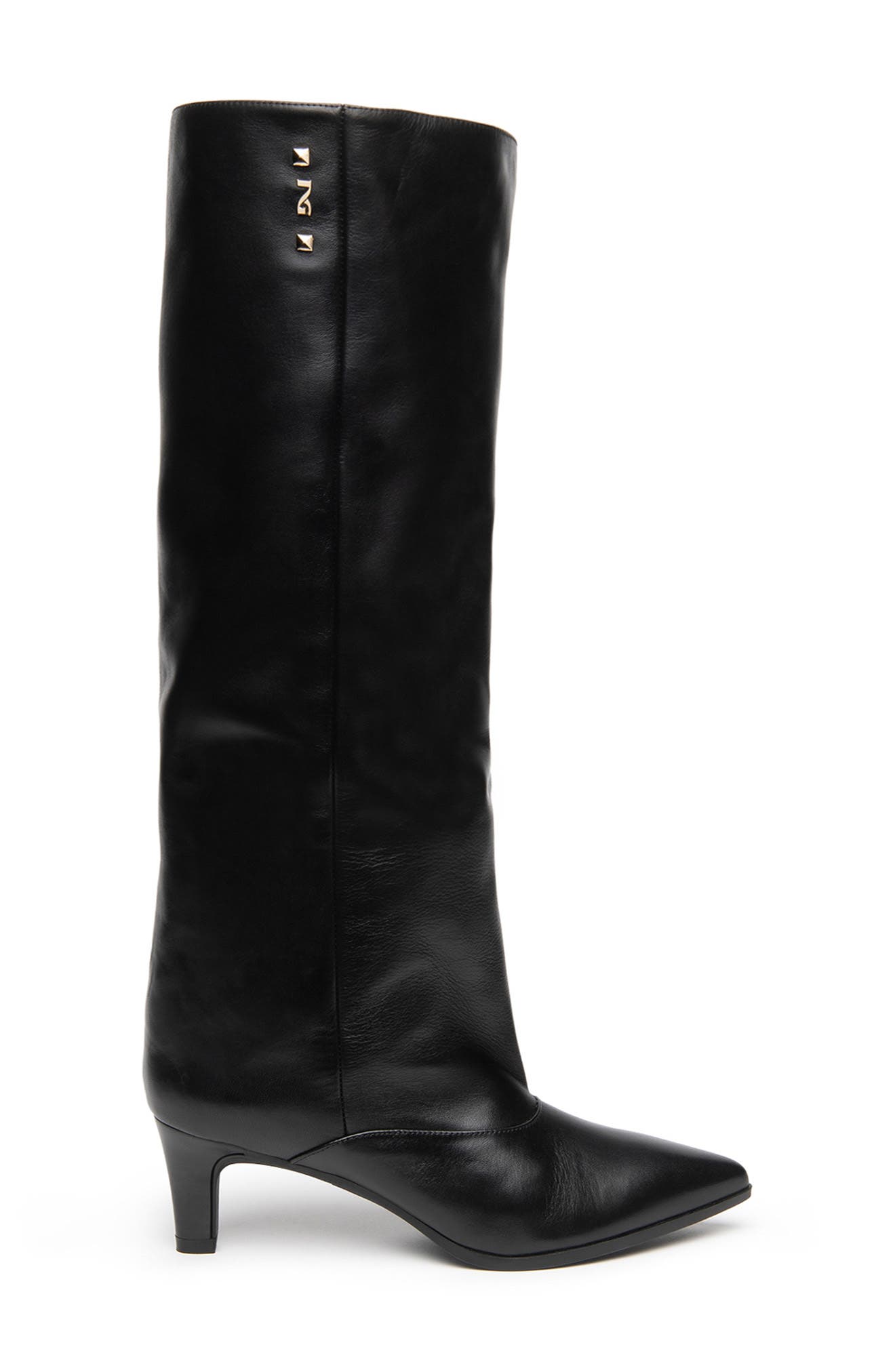 Cuffed Pointed Toe Knee High Boot, Alternate, color, BLACK