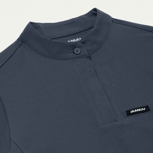 Jaanuu 1-pocket Classic Banded Collar Scrub Top In Blue