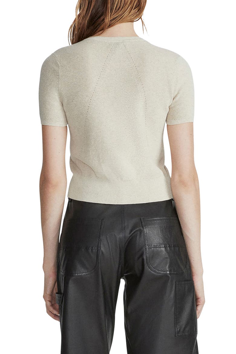 Dina Short Sleeve Cotton Blend Cardigan, Alternate, color, BEIGE