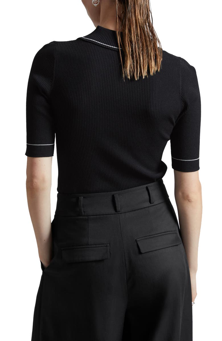 & Other Stories Contrast Trim Rib Polo Sweater, Alternate, color, Black