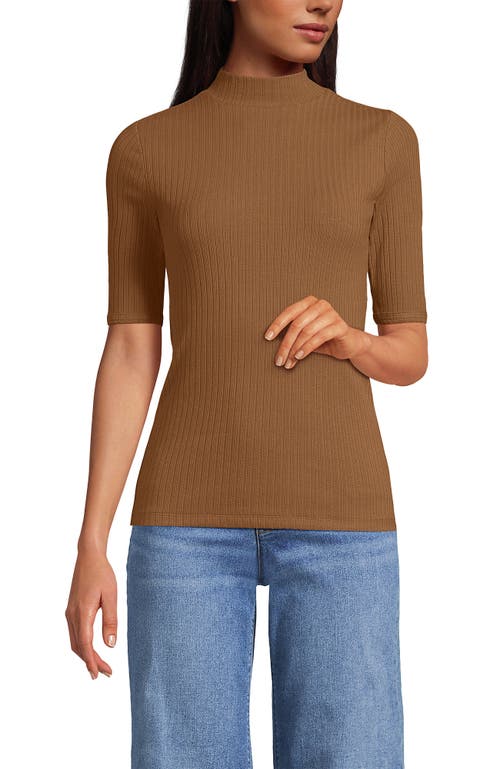 Lands' End Elbow Sleeve Pointelle Rib Mock Neck In Brown