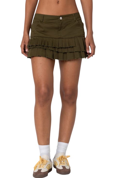 Pleated Cotton Miniskirt