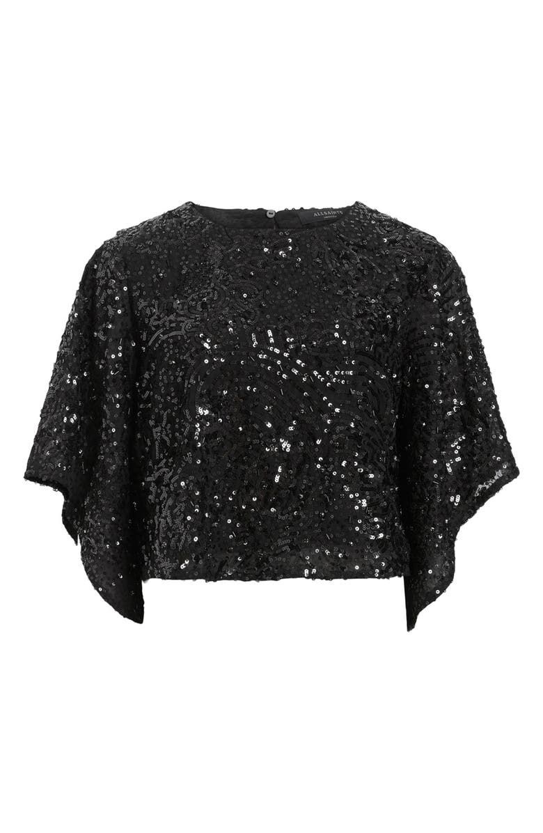 AllSaints Ivy Embellished Crop Top, Alternate, color, Black