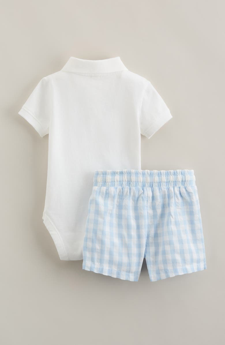 Nordstrom Cotton Polo Bodysuit & Shorts Set, Alternate, color, White- Blue Gingham
