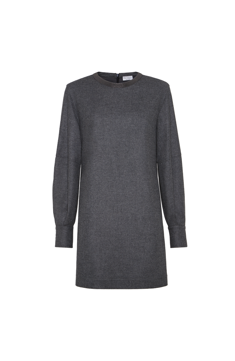 Brunello Cucinelli Twill flannel dress with monili, Main, color, Lead