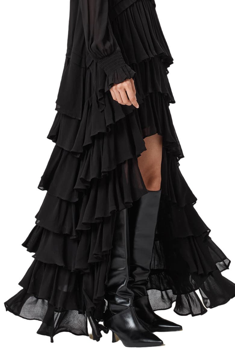 AllSaints Cavarly Ruffle Long Sleeve Maxi Dress, Alternate, color, Black