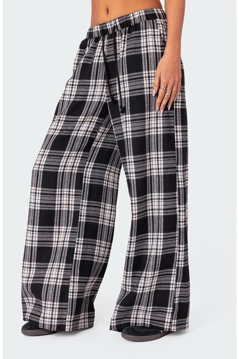 Lounge Around Plaid Wide Leg Pants, Alternate, color, BLACK-AND-WHITE