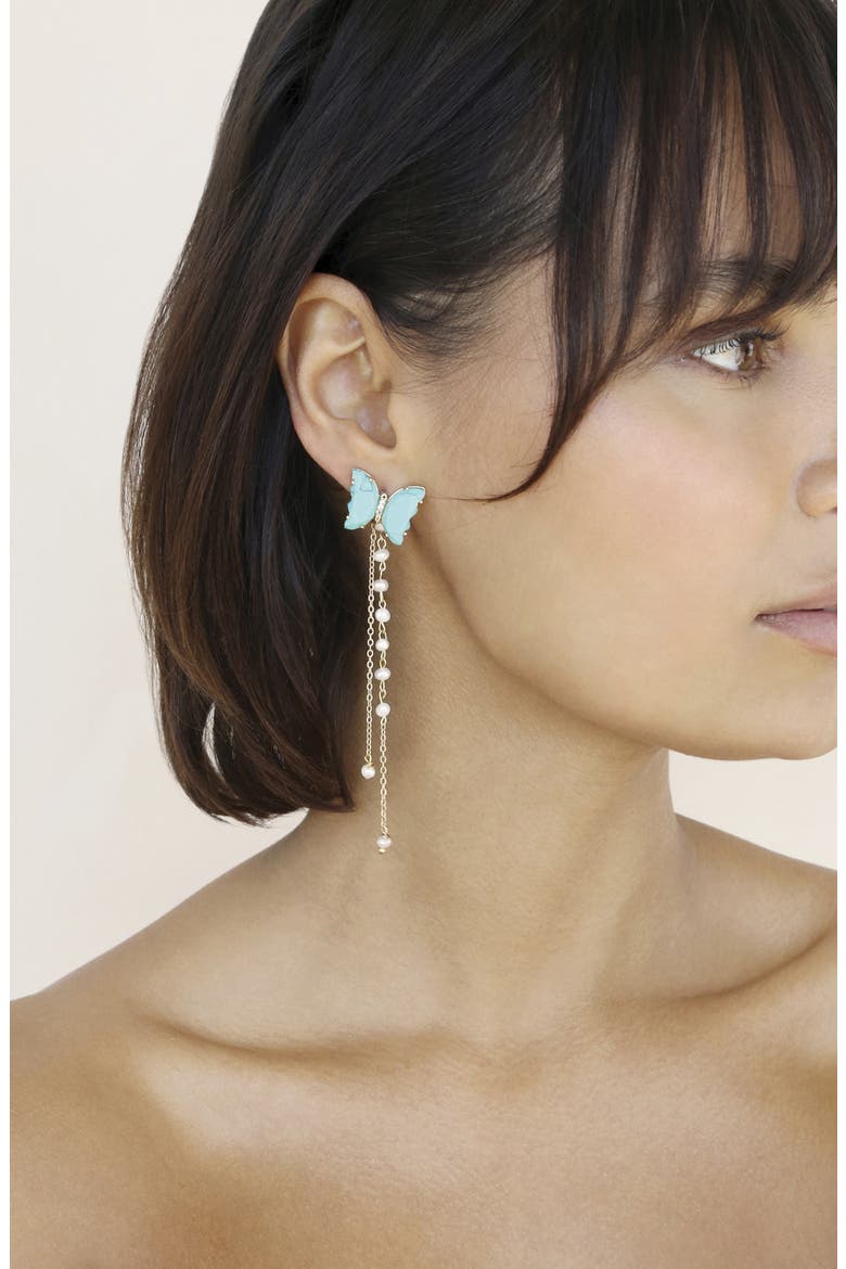 Turquoise Butterfly & Freshwater Pearl Front/Back Earrings, Alternate, color, TURQUOISE