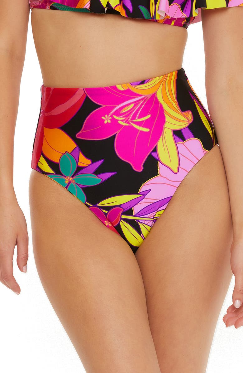 Trina Turk Solar Floral Reversible High Waist Bikini Bottoms, Main, color,