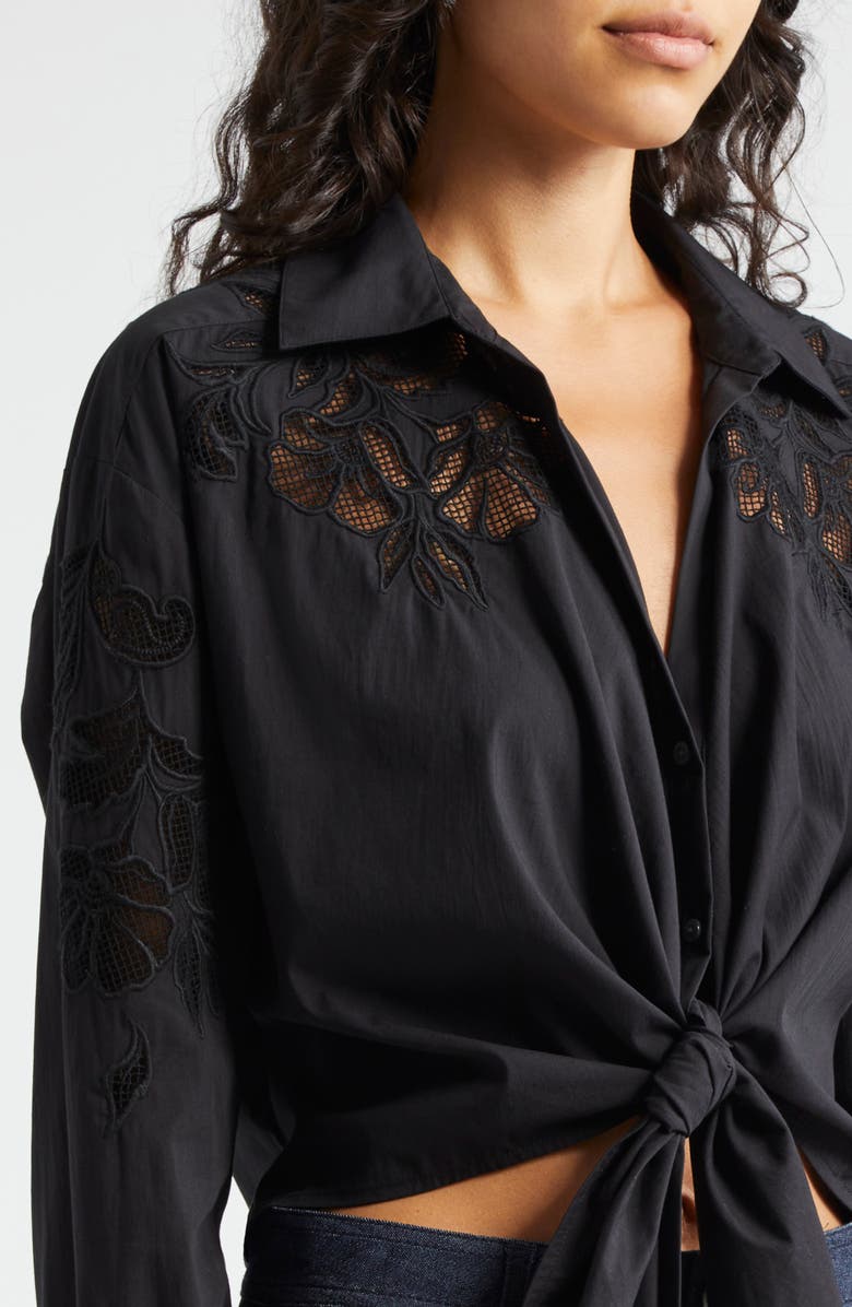 Cinq à Sept Marianna Mesh Embroidered Button-Up Shirt, Alternate, color, Black