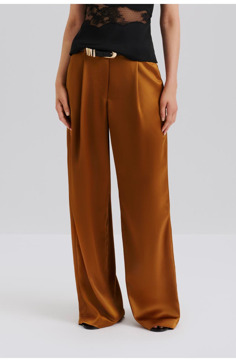 Malina Sarah Elastic Waist Satin Pants, Main, color, Amber