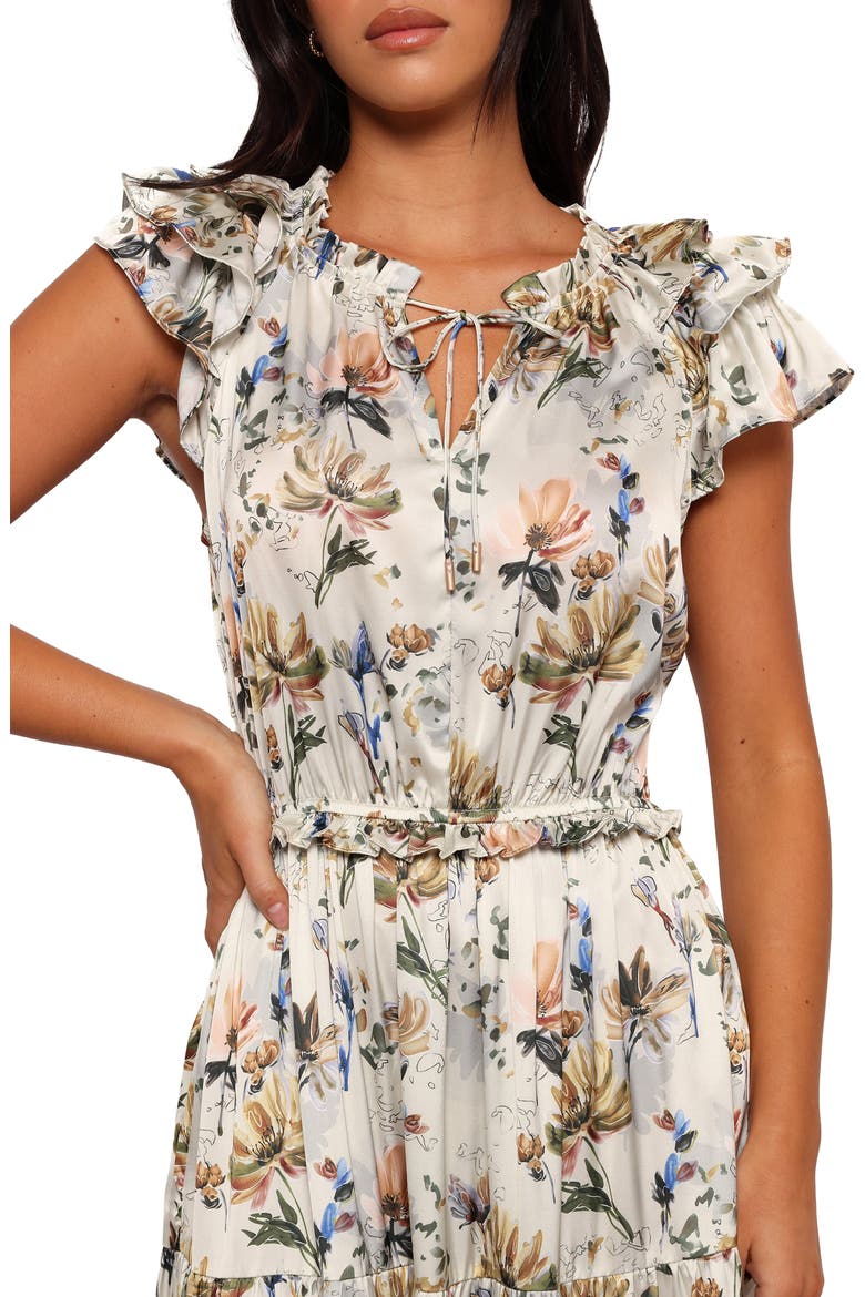 Lizzie Floral Cap Sleeve Tiered Maxi Dress, Alternate, color, CREAM FLORAL