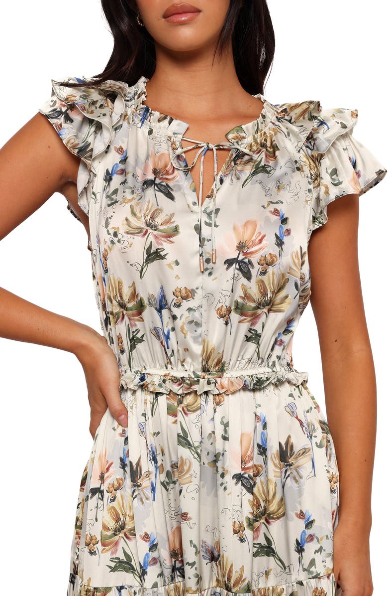 Petal & Pup Lizzie Floral Cap Sleeve Tiered Maxi Dress, Alternate, color, Cream Floral