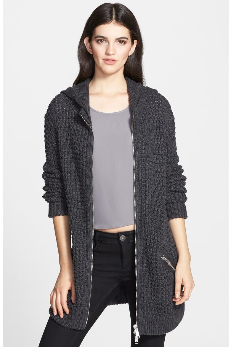 Waffle Knit Sweater Coat, Main, color, HEATHER DARK CHARCOAL