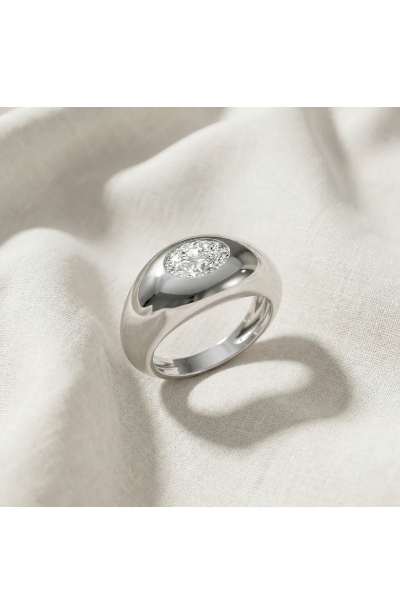 Bliss Diamond 1Ct Sideways Oval Bezel Solitaire Stackable Dome Band Gold Lab Grown, Alternate, color, 10K White Gold