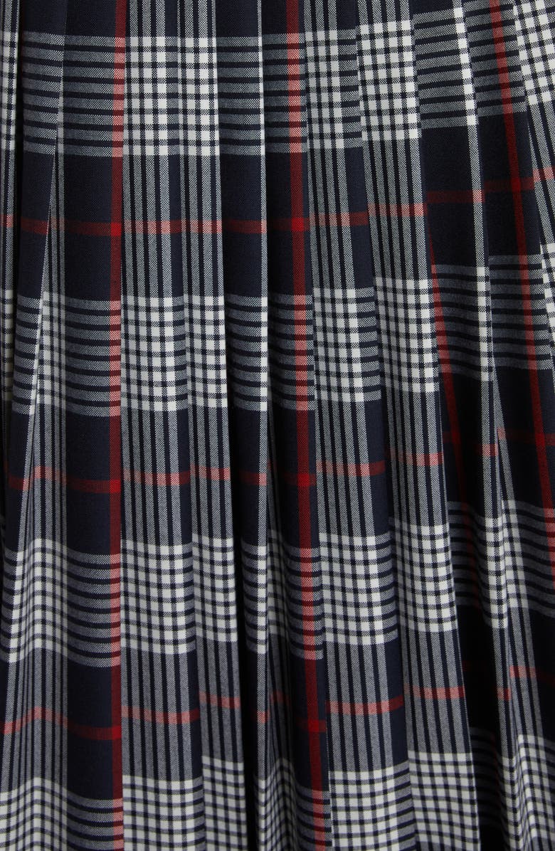 Thom Browne Hairline Plaid Pleated Wool Midi Skirt, Alternate, color, 