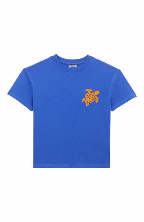 Kids' Embroidered Turtle Cotton T-Shirt