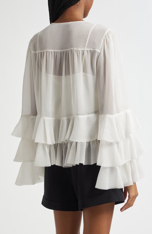 Cinq À Sept Steffina Ruffle Neck-tie Long-sleeve Top In White